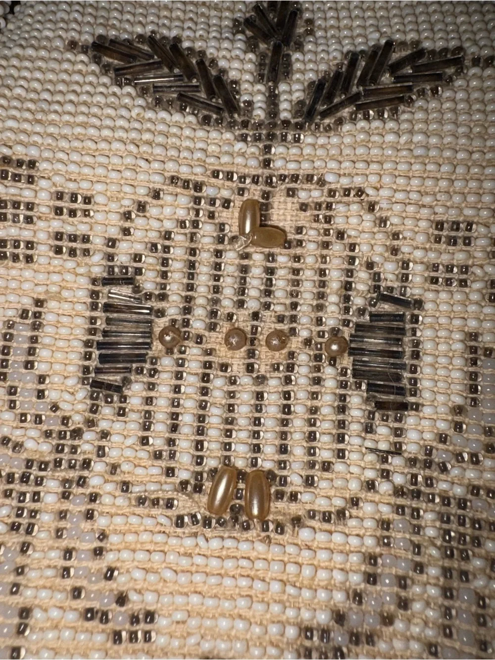 Antique Beaded Cream Evening Clutch with Brown Accented Floral Motif